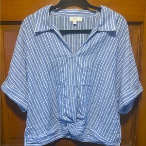 NWOT! Kut from the Kloth Light Blue and White Striped Button Down Shirt